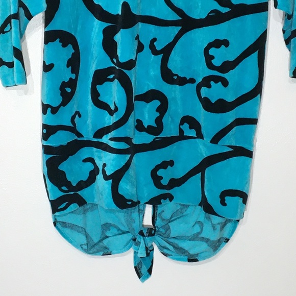 Vintage 80s Teal Black Velour Long Oversized Tunic - Picture 4 of 15